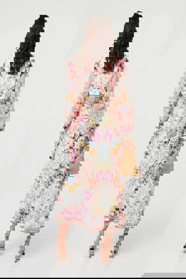 Pink | Floral Border Print V-Neck Maxi Dress