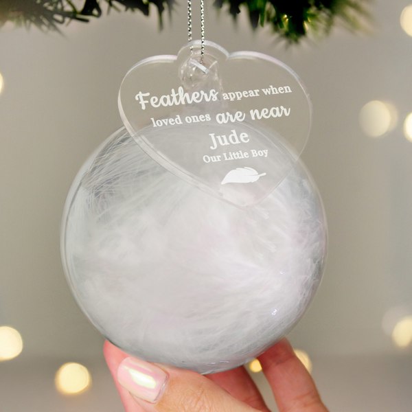 Personalised Memento Company Personalised White Memorial Feather Bauble