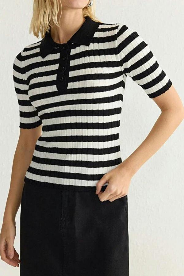 WOVCOR Basic Polo Collar T-Shirt Look Thin Blouse