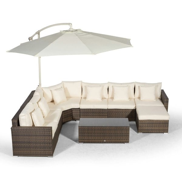 Giardino Santorini L Shape Modular 6 Seat Rattan Corner Sofa Set With Large Coffee Table & Ottoman