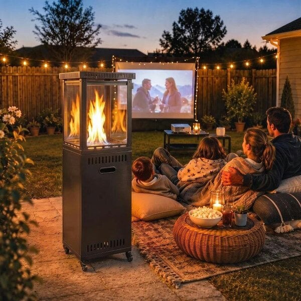Bobobiy Gas Patio Heater, 13 kW Portable Propane Outdoor Heater with Stepless Heat Control, Tip-over Protection, 4 Wheels, Black