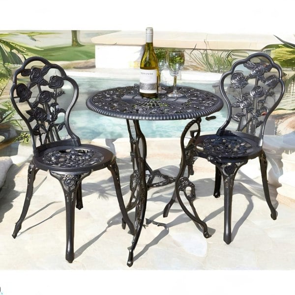 Rafaelo Mobilia Set of 3 Cast Iron Bistro Table And Chair