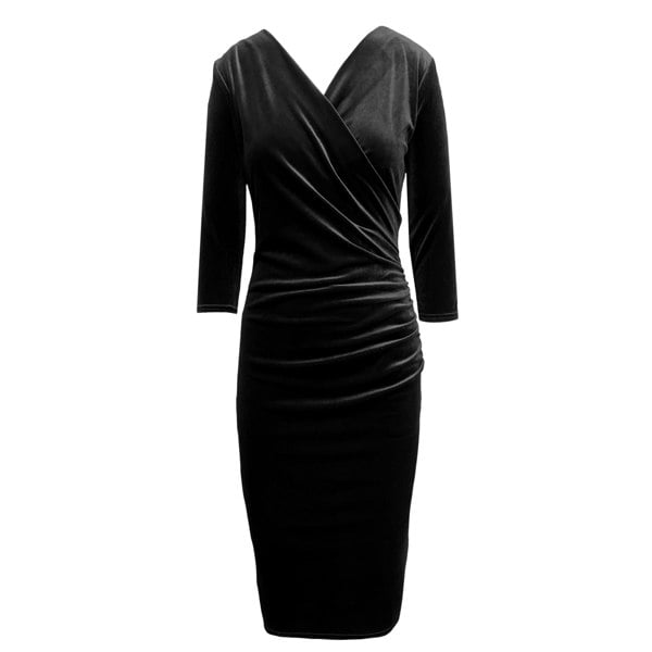 Frock Tales Jen Midi Dress With Mock Wrap - Black Velvet