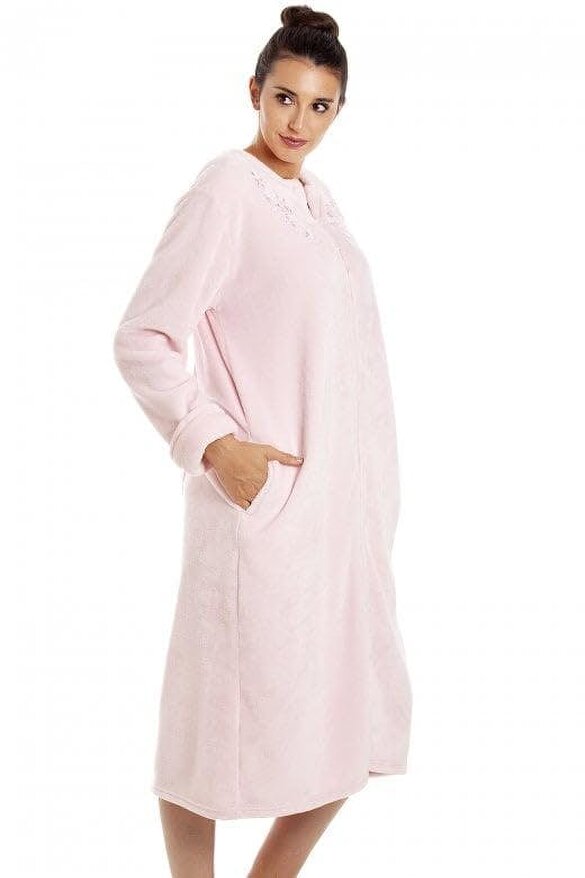Camille Womens Luxury Soft Fleece Pink Housecoat