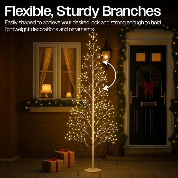 Scotts of Stow Xmas Haus PreLit BirchStyle Tree with Ball Diffuser LEDs  8 Lighting Modes Available in 5 Sizes
