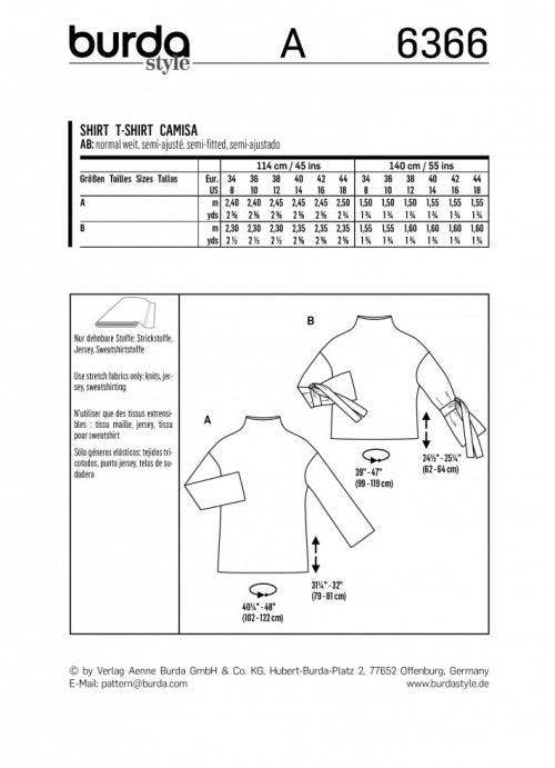 Burda Sewing Pattern 6366 Tops For Women, 8 to 18  - Easy