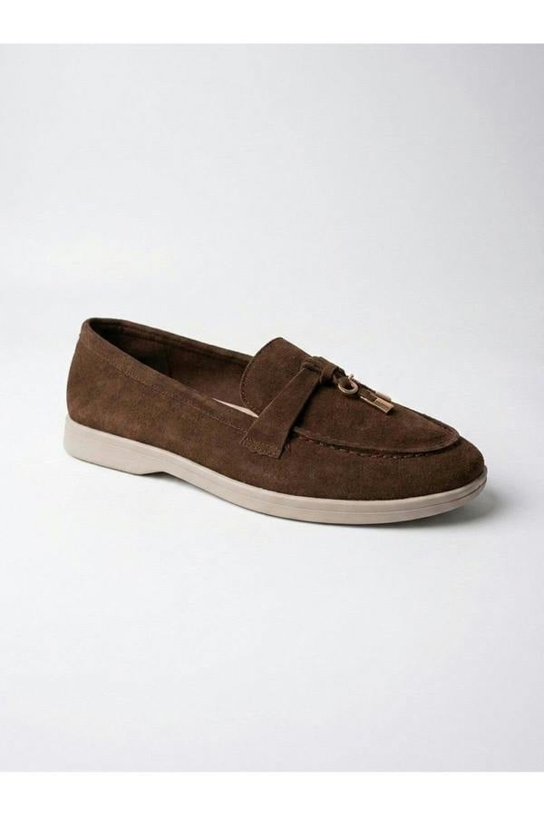 Camille Womens Suede Padlock Charm Loafers - Brown