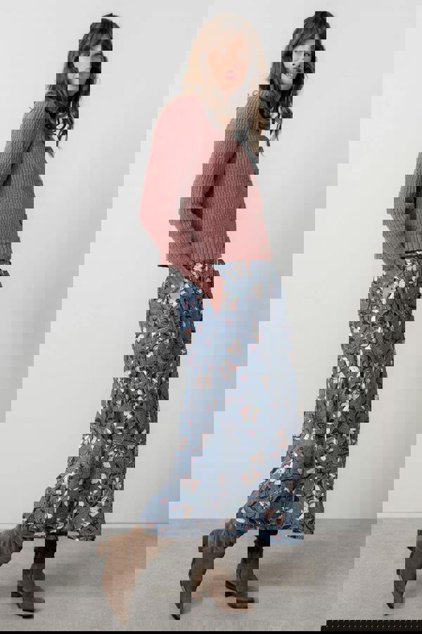 Lily & Me Alice Printed Midi Skirt Navy