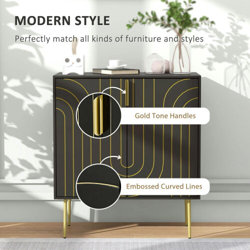 Wyld Haus Mose Black And Gold Art Deco Style Sideboard 2 Doors