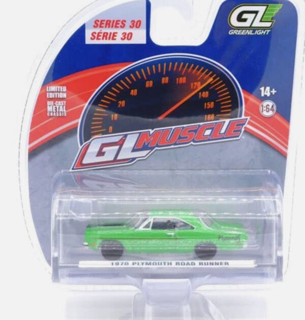MCSlots Plymouth Road Runner 1970 Green 1:64 Scale Greenlight 13370B