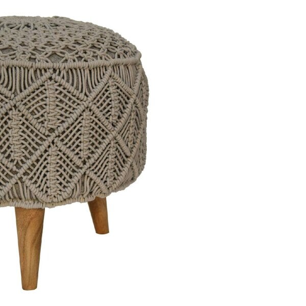 Wyld Haus Como Boho Cotton Crotchet Grey Footstool