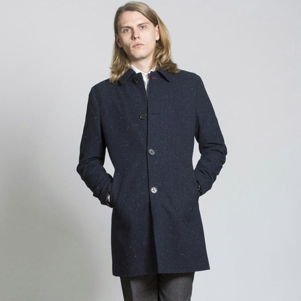 Harry Brown London Single Breasted Wool Coat - Navy Check