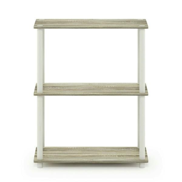 WALPLUS Modern Turn-N-Tube 3-Tier Compact Multipurpose Shelf Display Rack, Sonoma Oak/White for Bedroom