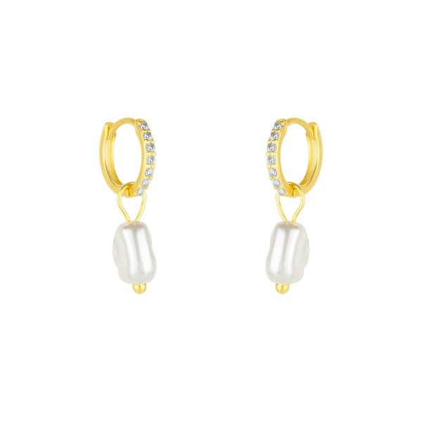 Spero London Huggie Pearl Drop Earrings in Sterling Silver