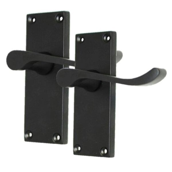 EDH Door Hardware Matt Black Victorian Scroll Door Handles on Backplate – 118mm x 42mm 4 Pairs