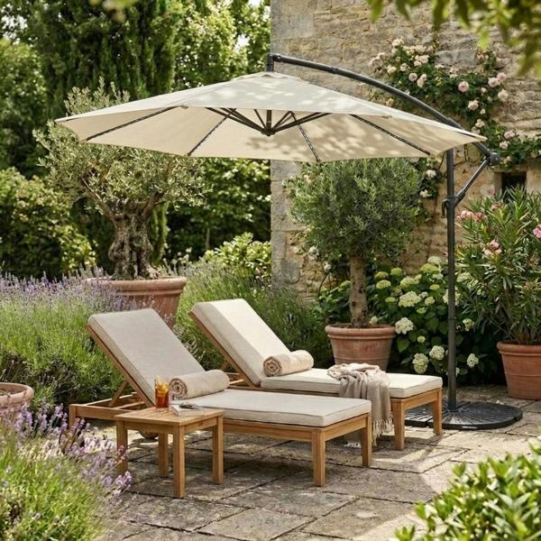 Monstershop LED Cantilever Parasol 3m With Full Fan Base – Cream