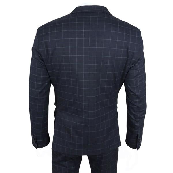 Infinity Leather Men's Navy Checked 3 Piece Suit Tailored Fit