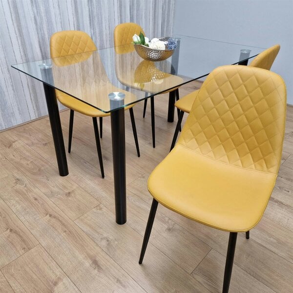 Kosy Koala Glass Dining Table with 4 Mustard Chairs Dining Room Dining Table set for 4