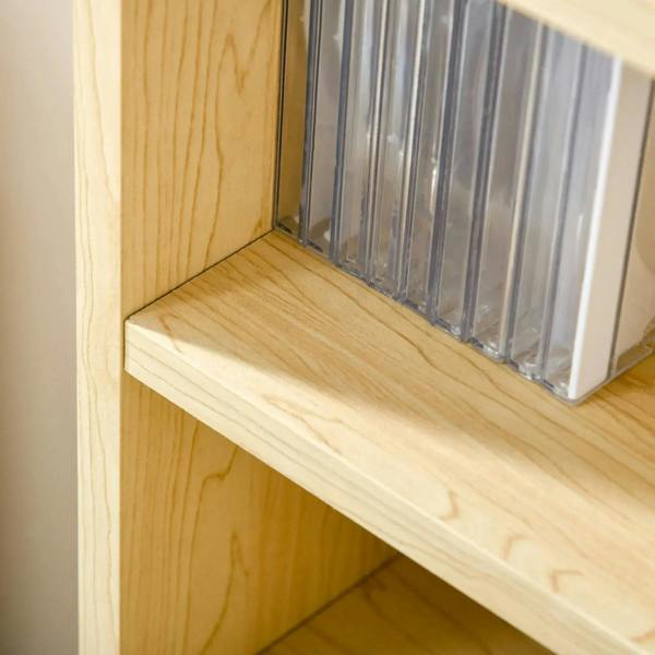 Close-up of inner shelf ledge inside an oak CD storage tower