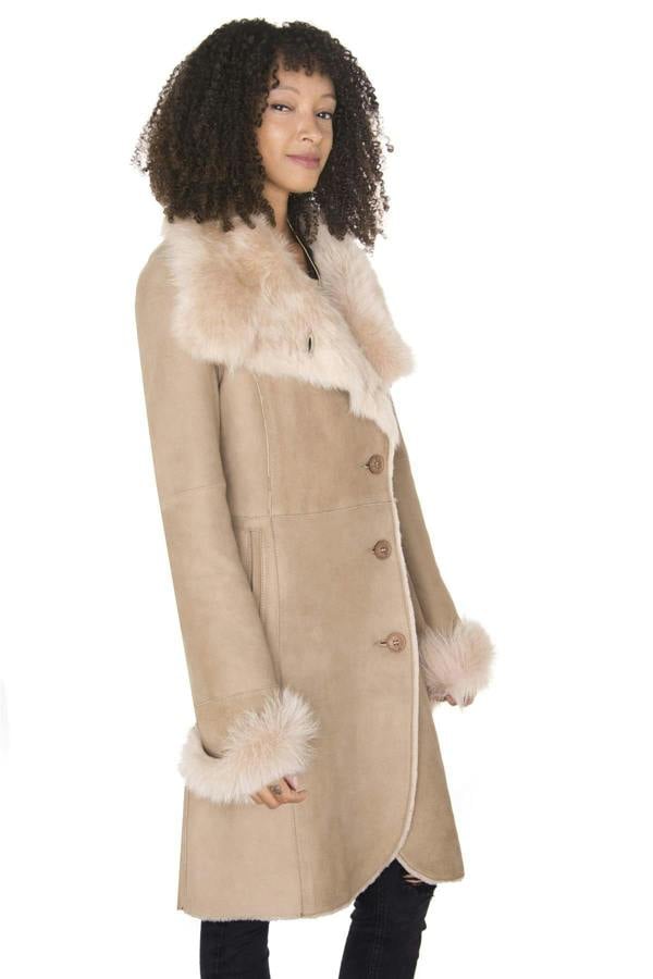 Infinity Leather Womens Suede Merino Shearling Coat with Toscana Collar-Hanoi