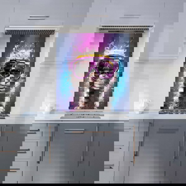 Warren Reed - Designer Splashart Ferret With Glasses Purple Kitchen Splashback