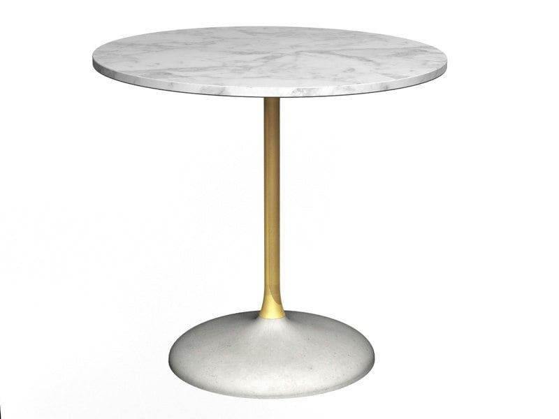 Circular Dining Table - White Marble Top, Brass Column & Concrete Base by Gillmore British Design © GillmoreSPACE Ltd