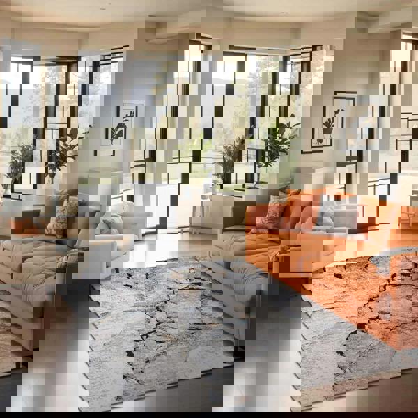 Livabliss Jolie-Abstract Grey Blue Ivory Brown Modern Marble Rug