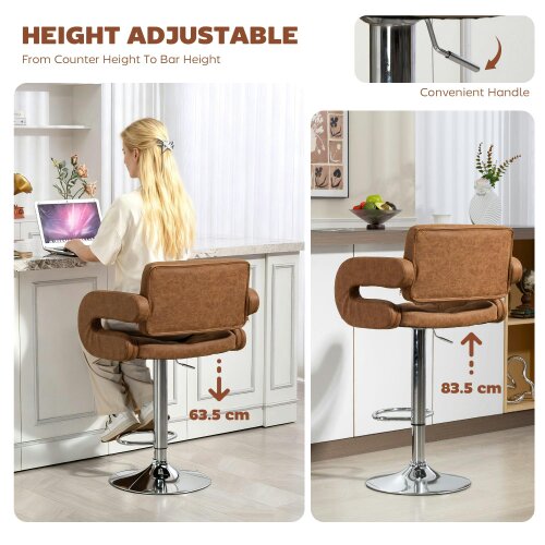 Wyld Haus Dovetti Brown Faux Leather Adjustable Swivel Bar Stool With Back And Arms
