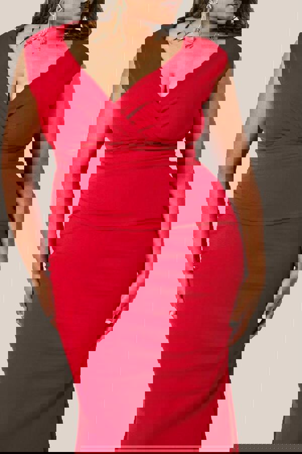 Bardot Pleated Maxi Dress - Red DR1092PLUS