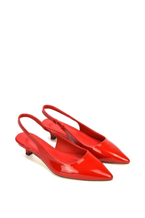 XY LONDON Pointed Toe Low Kitten Heel Slingback Pumps