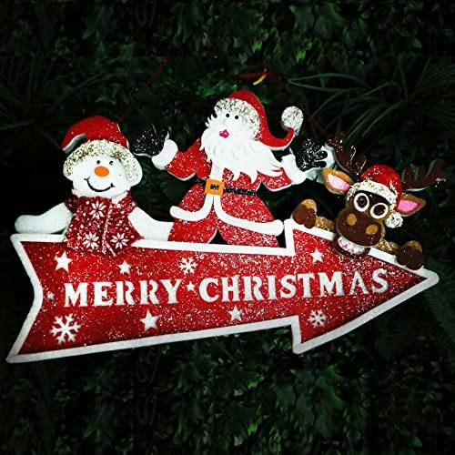70x3x42cm Red Hanging Sign Board with Reindeer, Santa and Snowman Foam Decoration image 6