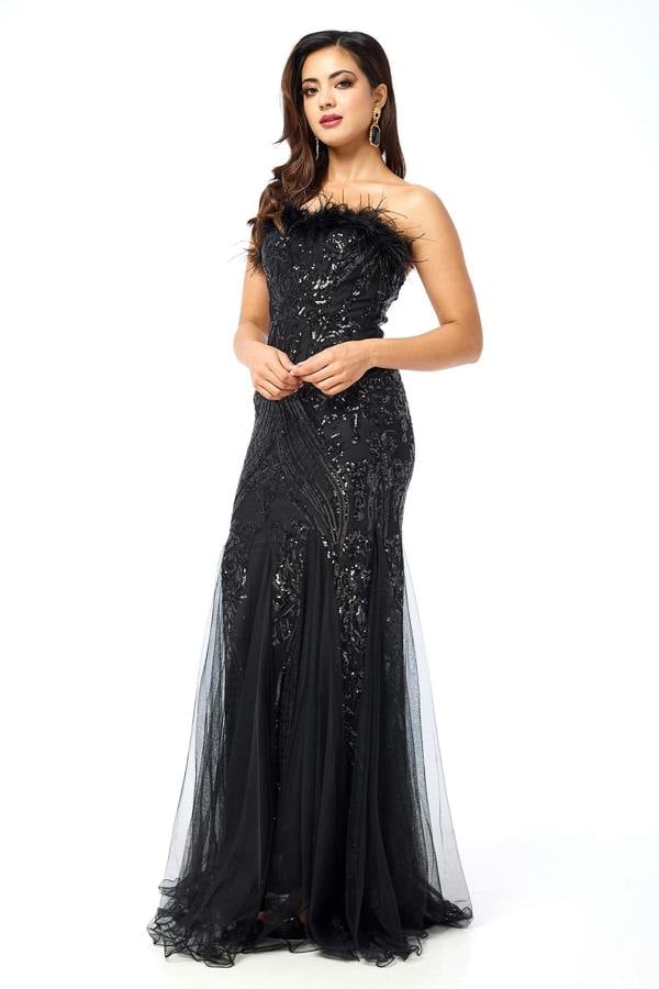 LuvForever Renisa - Black Bandeau Sequin Maxi Dress