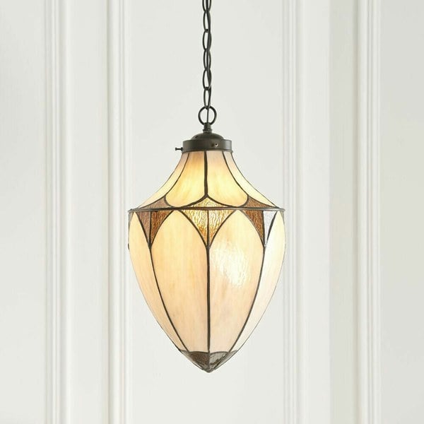 Tiffany Glass Hanging Ceiling Pendant Light Dark Bronze Cream Lamp Shade i00082 Loops