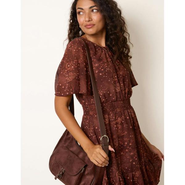 Blue Vanilla Crew Neck Frill Sleeve Mini Dress