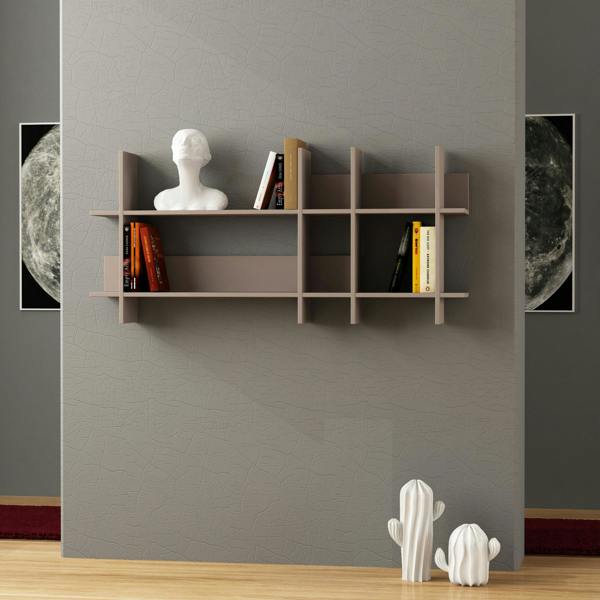 Decortie Beads Modern Wall Mounted Bookcase 6 Compartment Slim Design Storage Shelf Mocha Grey 150cm