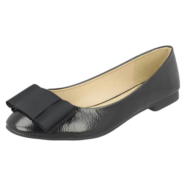 Spot On Ladies Spot On Crinkle Patent Ballerinas