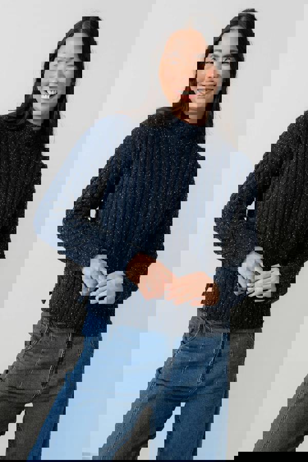 Elspeth Cable Knit High Neck Jumper Ecru | Lily and Me Clothing