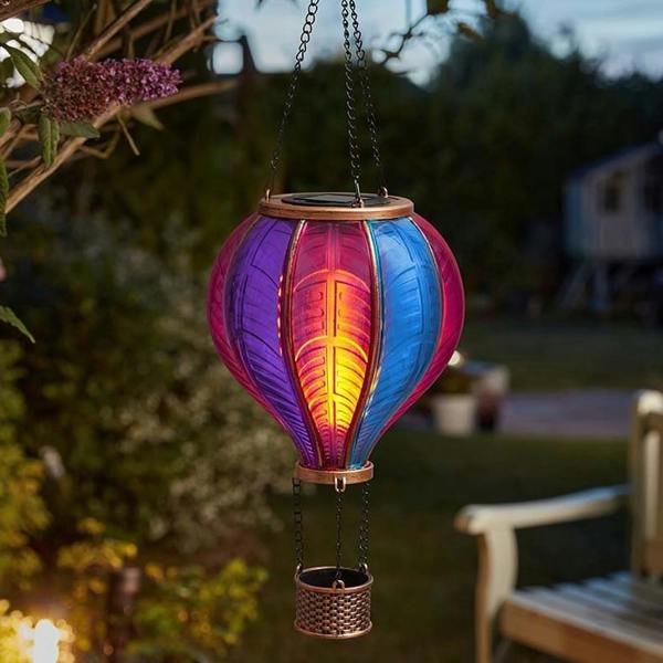 Mini Aurora Flaming Balloon Garden Light Solar Hanging Lantern Warm White LED
