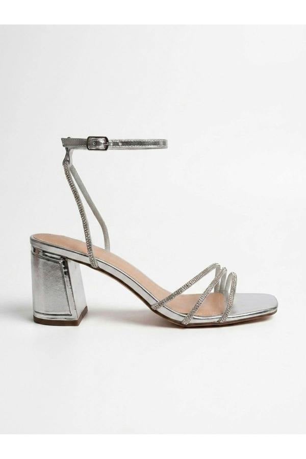 Cordelia Rhinestone Strap Block Heel Sandals | colour:SILVER