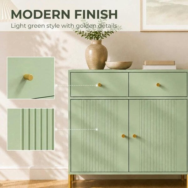 Modern Sideboard, Sideboard Storage Cabinet with 2 Drawers and Adjustable Shelf for Living Room, Light Green