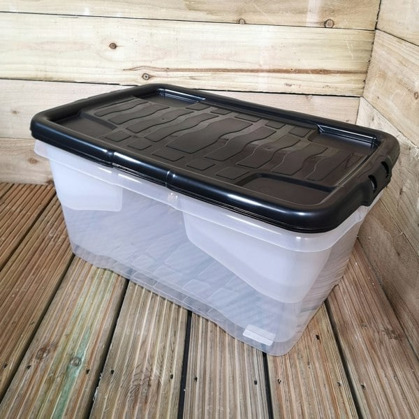 Samuel Alexander 2 x 42L Clear Storage Box with Black Lid, Stackable and Nestable Design Storage Solution