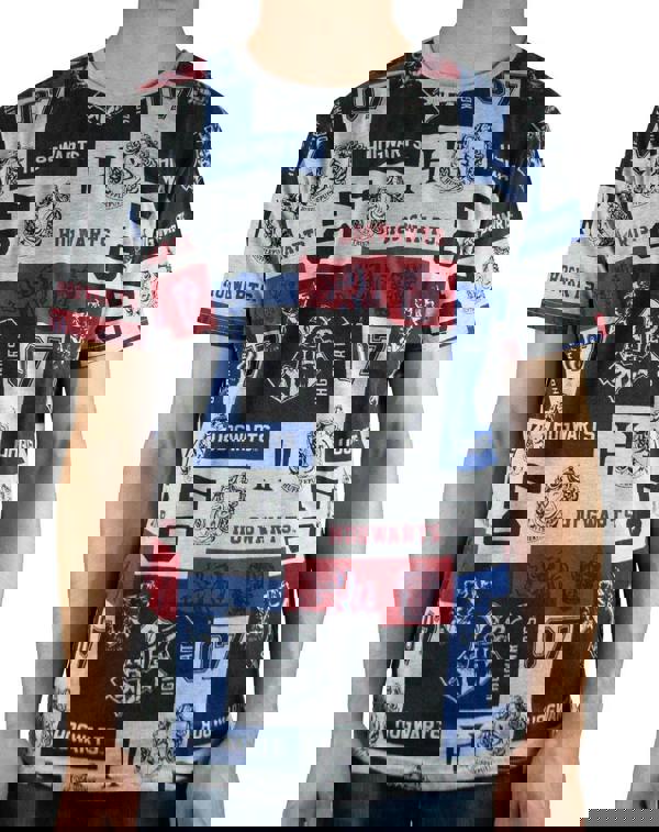 Harry Potter Mens Grey Hogwarts Houses Short Sleeved T-Shirt