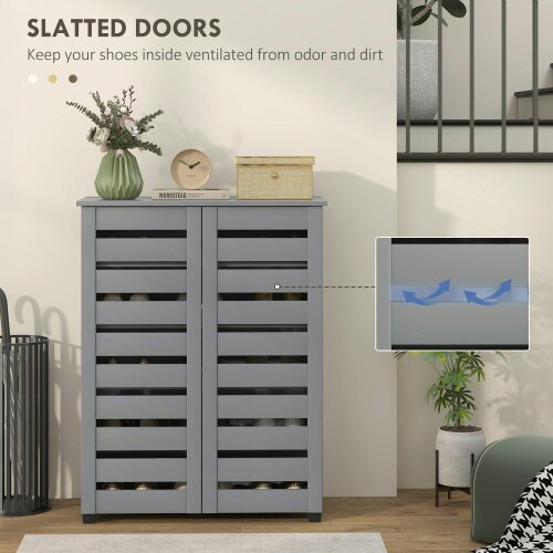 Wyld Haus Zifa Wooden Grey Slim Shoe Cabinet With 5 Tier Storage And Slatted Doors