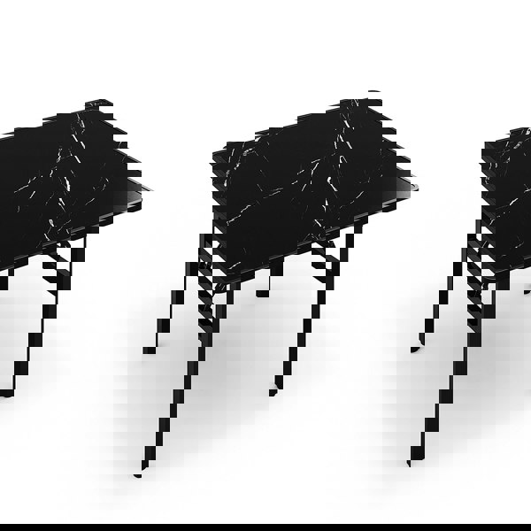 Living and Home 80cm Square Foldable Coffee Table with Marble Effect Top Low Dining Table