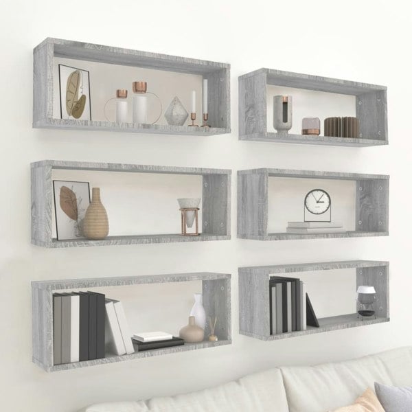 Berkfield Wall Cube Shelves 6 pcs Grey Sonoma 60x15x23 cm Engineered Wood