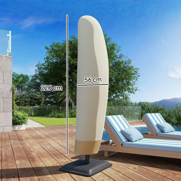 Beige cantilever umbrella cover with size markers: 220 cm height, 56 cm width