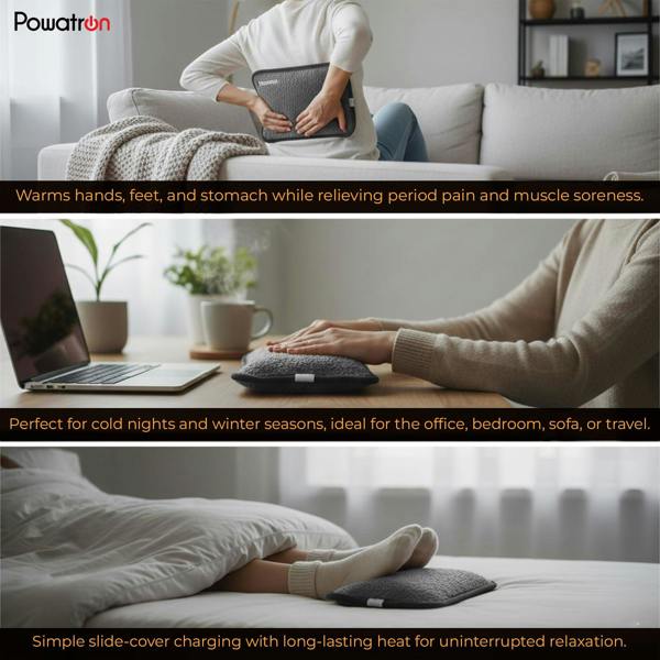 Powatron Rechargeable Electric Hot Water Bottle - Soft & Cosy Hand Body Warmer, Massaging Heat Pad, Over-Heat Protection Electric Water Bottle