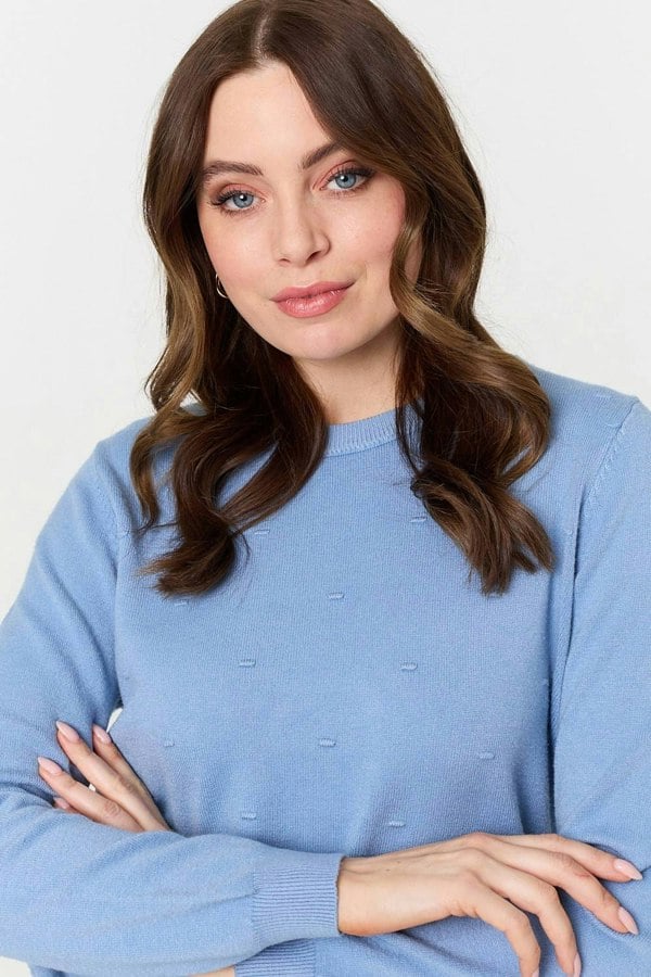 Blue | Textured  Soft Knit Long Sleeve Jumper
