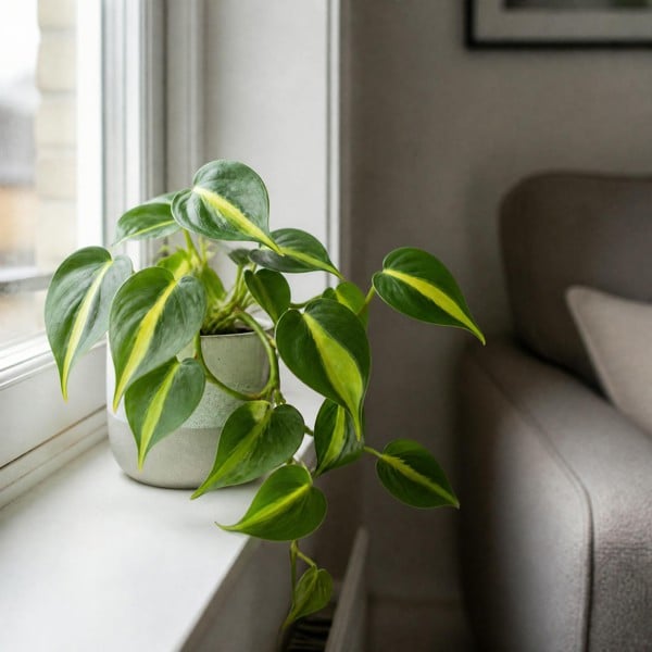 Philodendron Scandens - Heartleaf Trailing Plant in 12cm Pot - Grey Stoneware Pot - 1