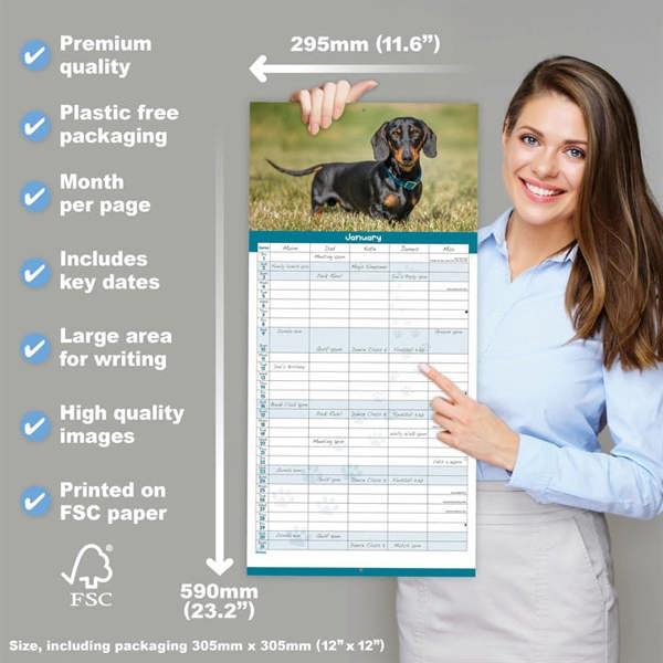 Dachshund Family Organiser 2027, Family Planners, Month To View, Dogs, Gift